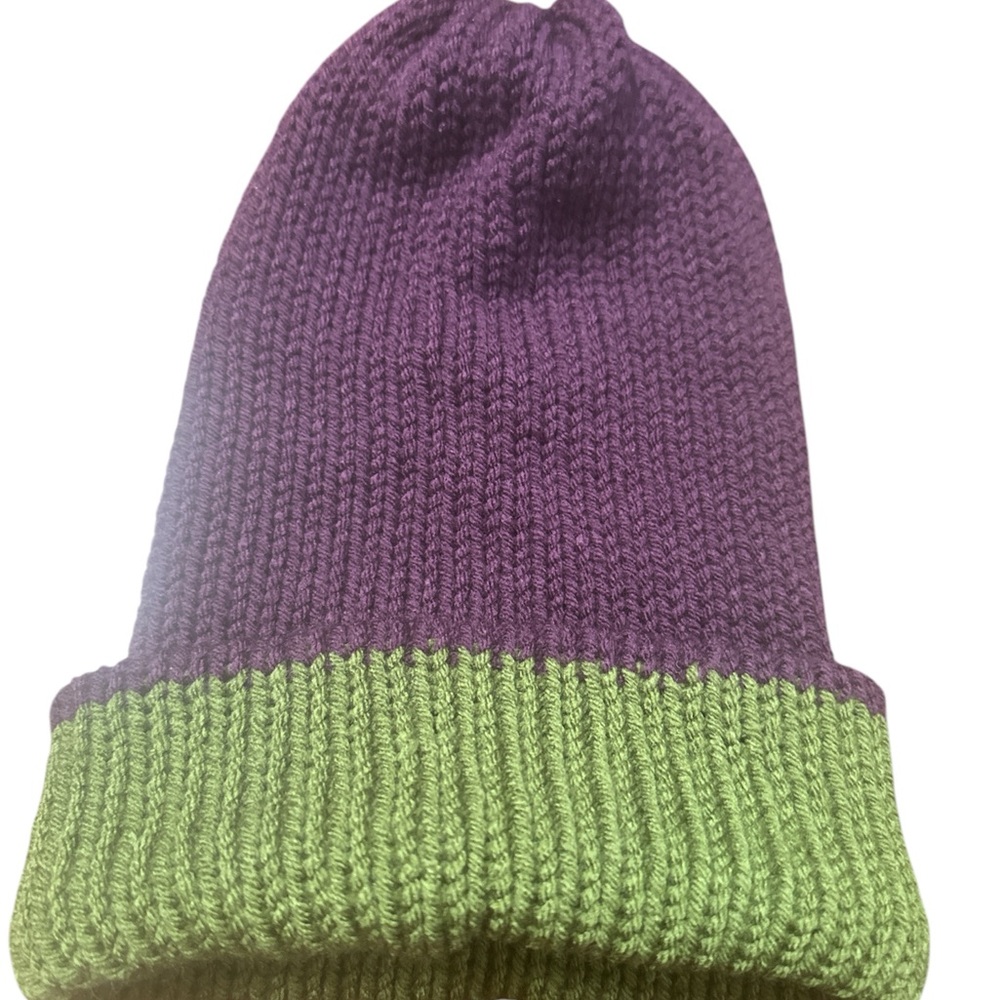 Kids' Purple and Green Knit Beanie